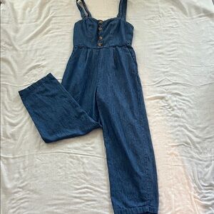 Old Navy Dark Blue Denim Button-Front Jumpsuit